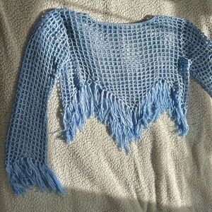 Light Blue Crocheted Fringe Women's Top